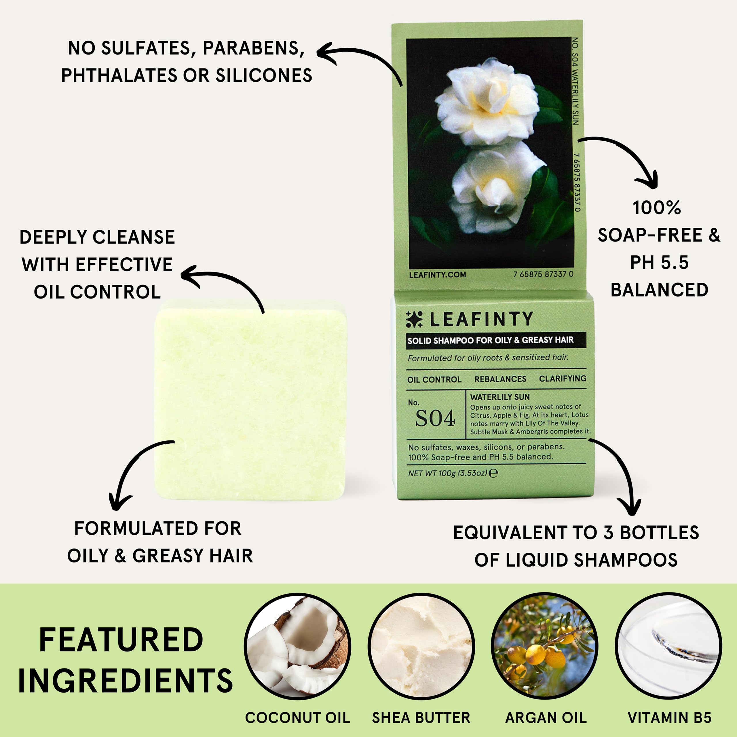 Leafinty Shampoo Bar for Oily Hair- Sulfate Free, Natural, Eco-Friendly, Sustainable, Zero Waste,100g (Pack of 1, up to 75 uses)